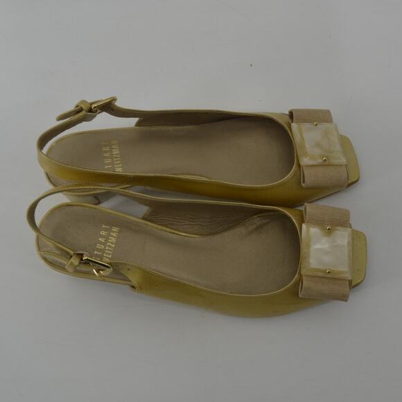 Stuart Weitzman Gold Patent Leather Block Heel Bow Size 6.5 - Picture 9 of 12